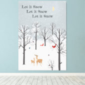Laat het sneeuwen - Winterflurries, deer en vogelk Canvas Afdruk (Insitu (Houten vloer))