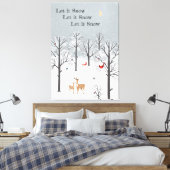 Laat het sneeuwen - Winterflurries, deer en vogelk Canvas Afdruk (Insitu (Slaapkamer))