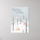Laat het sneeuwen - Winterflurries, deer en vogelk Canvas Afdruk (Voorkant)