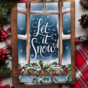 Laat het Sneeuwen Winterraam Kerstmis Theedoek