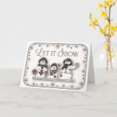 Laat het sneeuwen - Winterwensen en sneeuwmankusje Kaart (Gele Bloem)