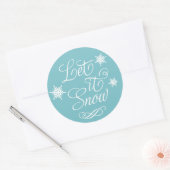 Laat het Sneeuwen Witte Script Aqua Sneeuwvlok Ronde Sticker (Envelop)