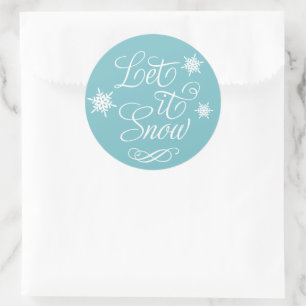 Laat het Sneeuwen Witte Script Aqua Sneeuwvlok Ronde Sticker