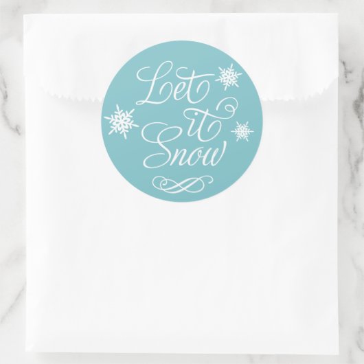 Laat het Sneeuwen Witte Script Aqua Sneeuwvlok Ronde Sticker (Tas)
