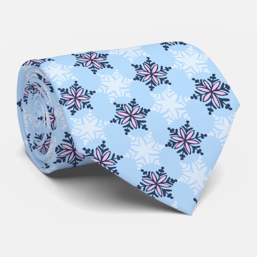 Laat het Sneeuwflake Sky Blue Single-Sided Sneeuwb Stropdas (Opgerold)