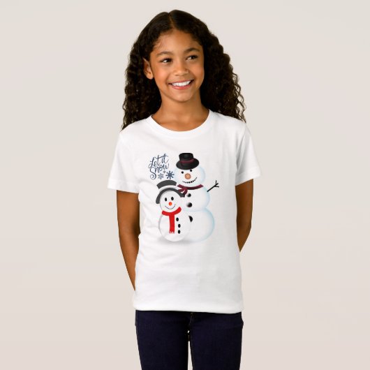 Laat het sneeuwgrillen Snowman Kerstfeestmeisjes T-shirt (Voorkant volledig)