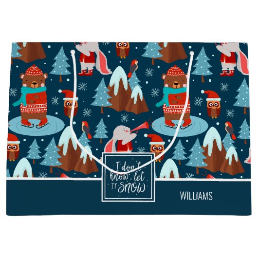 Laat het sneeuwkampertje blauw kerstfeest groot cadeauzakje (Voorkant)