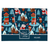 Laat het sneeuwkampertje blauw kerstfeest groot cadeauzakje (Achterkant)