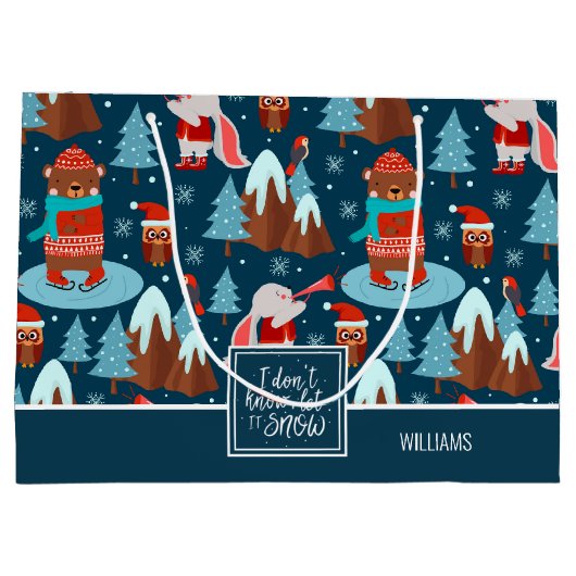 Laat het sneeuwkampertje blauw kerstfeest groot cadeauzakje (Achterkant)