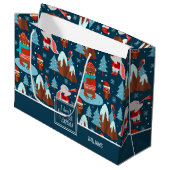 Laat het sneeuwkampertje blauw kerstfeest groot cadeauzakje (Voorkant Gekanteld)