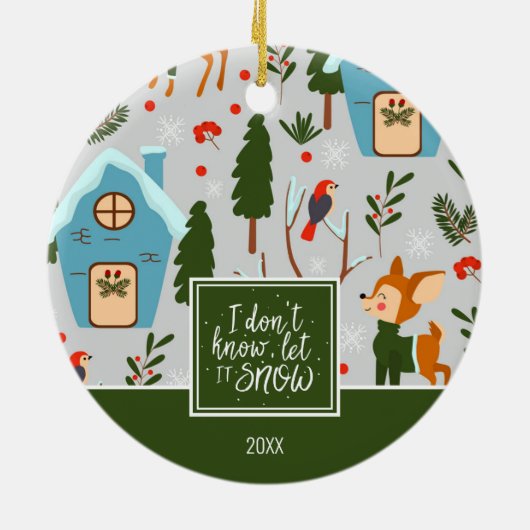 Laat het sneeuwkatje de groene kerst geven keramisch ornament (Achterkant)