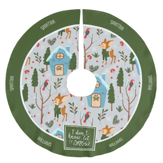 Laat het sneeuwkatje de groene kerst geven kerstboom rok (Voorkant)