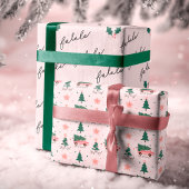 Laat het sneeuwkerstboom roze  retro busje cadeaupapier
