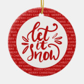 Laat het sneeuwkerstscript familie foto rood keramisch ornament (Voorkant)