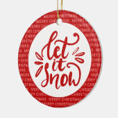 Laat het sneeuwkerstscript familie foto rood keramisch ornament (Links)