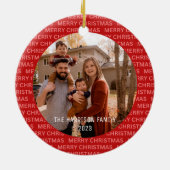 Laat het sneeuwkerstscript familie foto rood keramisch ornament (Achterkant)
