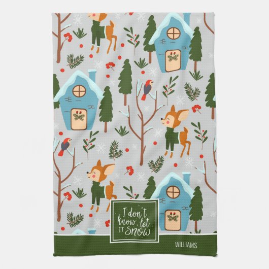 Laat het Sneeuwklop Reindeerpatroon met de naam Gr Theedoek (Verticaal)