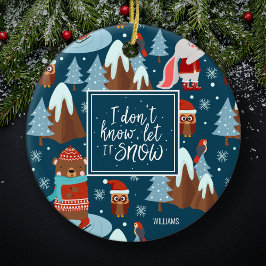 Laat het sneeuwklote dier met de naam Blauwe Kerst Keramisch Ornament