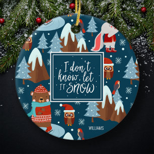 Laat het sneeuwklote dier met de naam Blauwe Kerst Keramisch Ornament