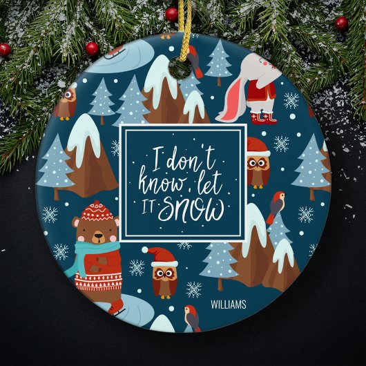 Laat het sneeuwklote dier met de naam Blauwe Kerst Keramisch Ornament