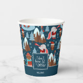 Laat het sneeuwklote dier met de naam Blauwe Kerst Papieren Bekers (Voorkant)