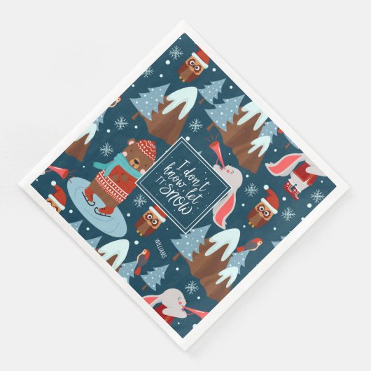 Laat het sneeuwklote dier met de naam Blauwe Kerst Servet (Hoek)