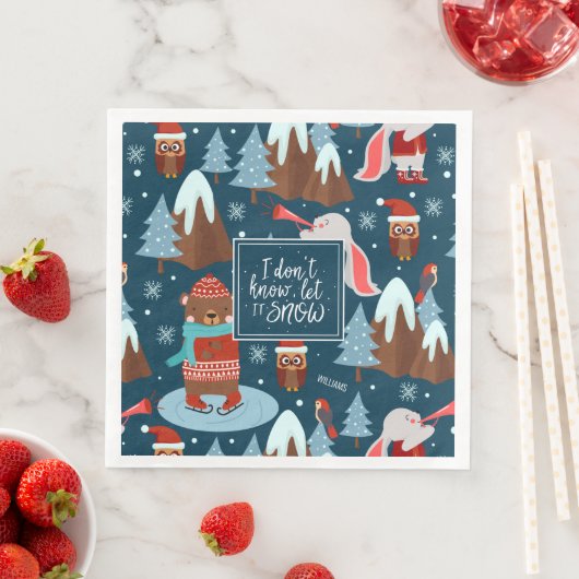 Laat het sneeuwklote dier met de naam Blauwe Kerst Servet (Insitu)