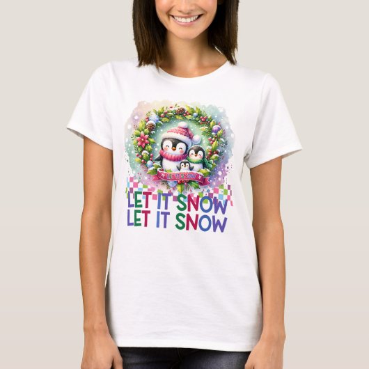 Laat het Sneeuwpinguïn Familie Kerst T-Shirt (Voorkant)
