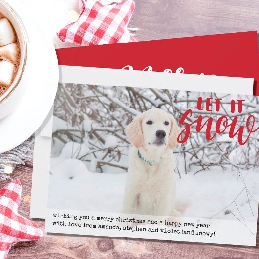 Laat het Sneeuwrode hand met volledige platte foto Feestdagenkaart