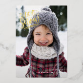 Laat het Sneeuwrood Eén Foto Kerstvakantie Folie Uitnodiging (Voorkant)