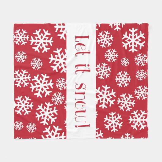 Laat het Sneeuwrood en wit Snowflake Patroon Sneeu Fleece Deken (Voorkant (Horizontaal))