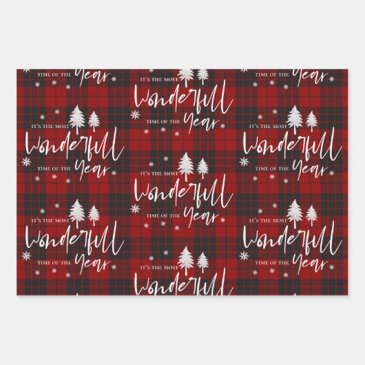 Laat het Sneeuwrood Plaid Vrolijk Kerstcitaat Cade Inpakpapier Vel (Voorkant 3)