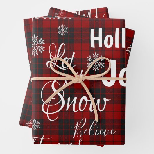 Laat het Sneeuwrood Plaid Vrolijk Kerstcitaat Cade Inpakpapier Vel (In situ)