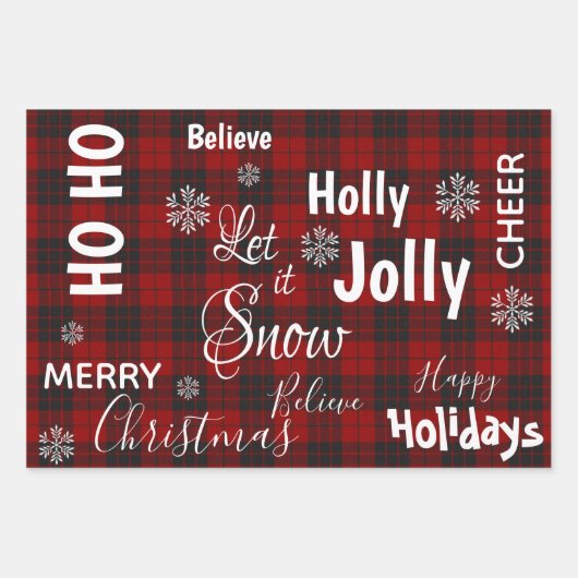 Laat het Sneeuwrood Plaid Vrolijk Kerstcitaat Cade Inpakpapier Vel (Voorkant)