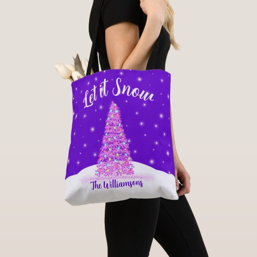 Laat het sneeuwroze kerstboom vakantie tote bag (Dichtbij)