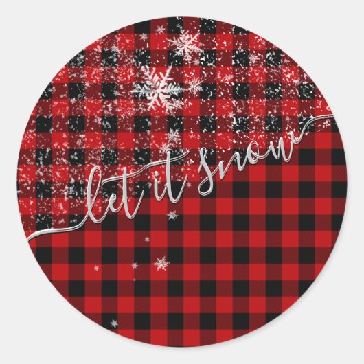 Laat het sneeuwscript Buffalo Plaid Vrolijke Kerst Ronde Sticker (Voorkant)