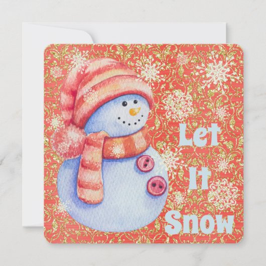 Laat het Sneeuwse Snowman Holiday Flat Kaart sneeu (Voorkant)
