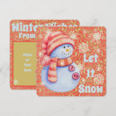 Laat het Sneeuwse Snowman Holiday Flat Kaart sneeu (Voorkant / Achterkant)