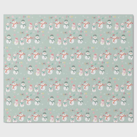 Laat het sneeuwsneeuwmannen op groen cadeaupapier (Vlak)