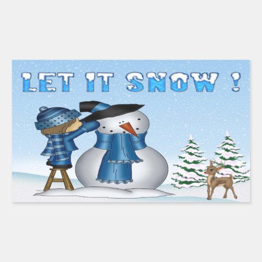 Laat het sneeuwsneeuwsneeuwman rechthoekige Sticke Rechthoekige Sticker (Voorkant)