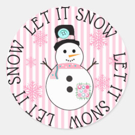 Laat het sneeuwsneeuwsneeuwman roze Kerst stickers