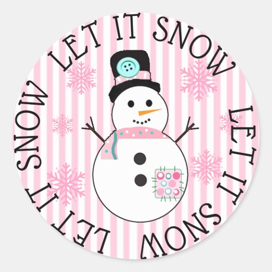 Laat het sneeuwsneeuwsneeuwman roze Kerst stickers (Voorkant)