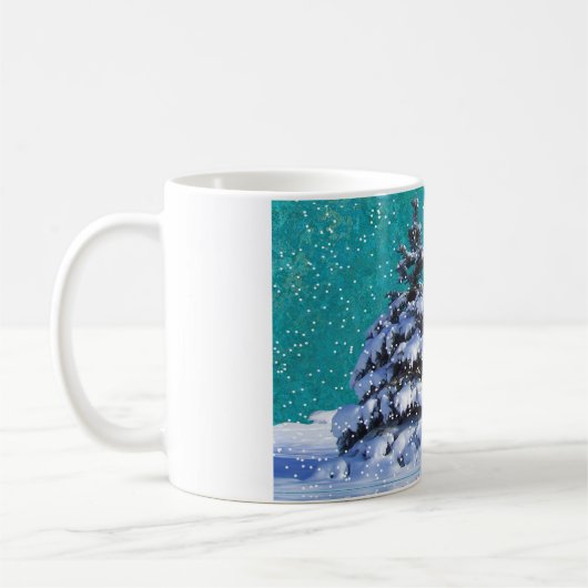 Laat het sneeuwwinter blauwgroen blauw wit elegant koffiemok (Links)