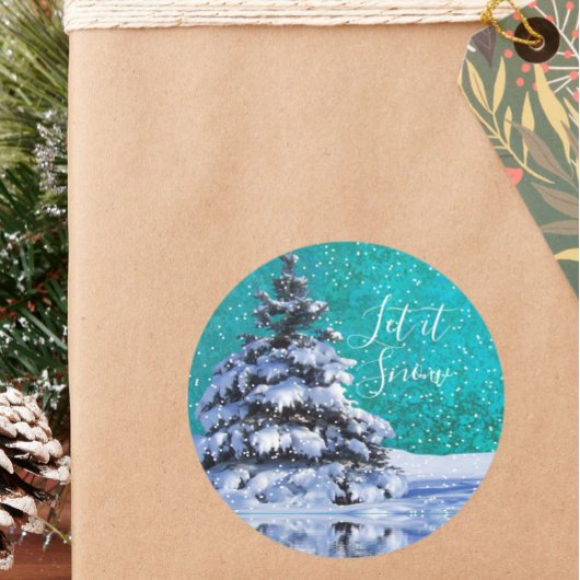 Laat het sneeuwwinterboom blauwgroen blauw wit ronde sticker