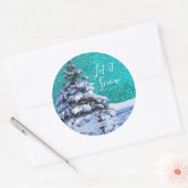 Laat het sneeuwwinterboom blauwgroen blauw wit ronde sticker (Envelop)