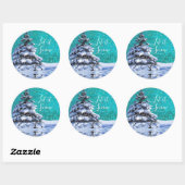 Laat het sneeuwwinterboom blauwgroen blauw wit ronde sticker (Vel)