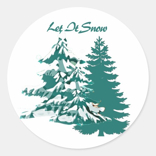 Laat het sneeuwwinterkerstbos met de Waterverf Ronde Sticker (Voorkant)