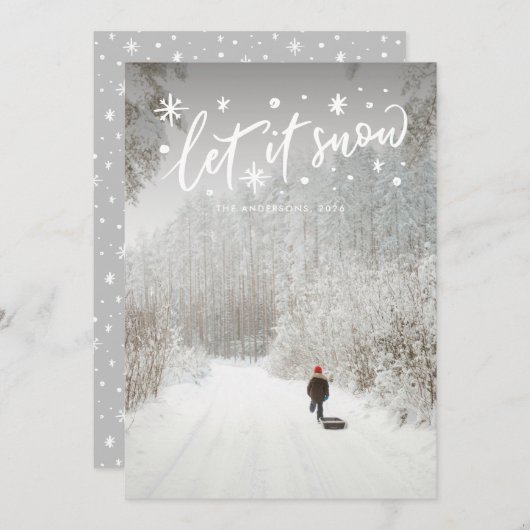 Laat het Sneeuwwitje Lettering Kerstfoto Feestdagenkaart (Voorkant / Achterkant)