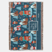 Laat het Snow Cute Animal Pattern met de naam Blue Deken (Voorkant Verticaal)