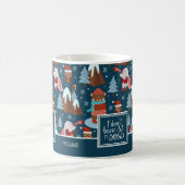 Laat het Snow Cute Animal Pattern met de naam Blue Koffiemok (Center)